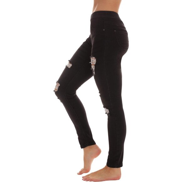 Women Ripped Denim Jeggings High Rise Stretch Fabric Casual Pants - Picture 2 of 3